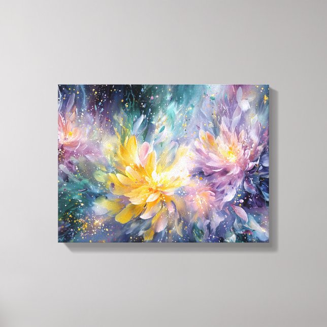 Vibrant Floral Abstract Painting with Explosion Canvas Print (Front)