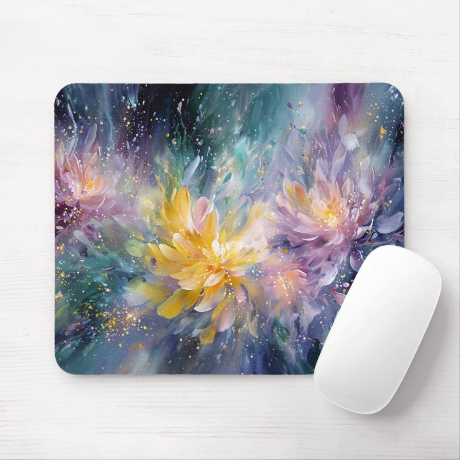 Vibrant Floral Abstract Painting with Explosion Mouse Mat (With Mouse)