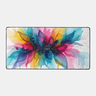 Vibrant Floral Abstract Watercolor Desk Mat