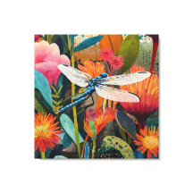 Vibrant Floral Acrylic Wall Art with White-Winged 