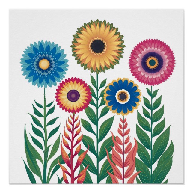 Vibrant Floral Aesthetic: Brightly Coloured Flower Poster (Front)