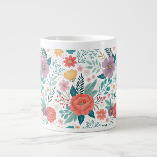 Vibrant Floral All-Over Print Pattern Large Coffee Mug