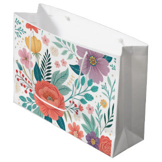 Vibrant Floral All-Over Print Pattern Large Gift Bag