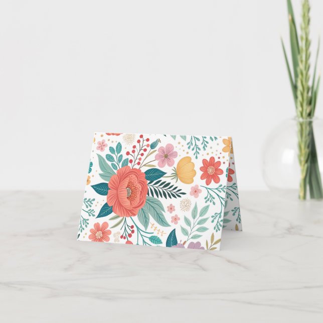 Vibrant Floral All-Over Print Pattern Thank You Card (Front)