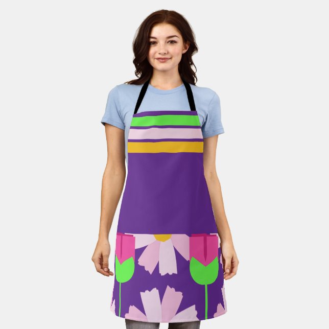 Vibrant Floral Apron - A Splash of Colour (Worn)