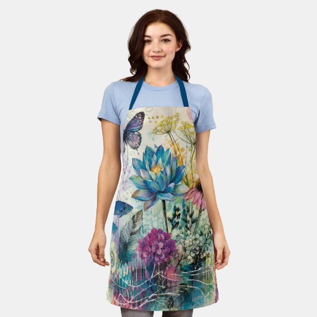 Vibrant Floral Aquatic Dream Apron (Worn)