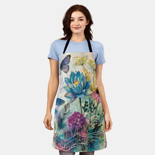 Vibrant Floral Aquatic Dream Apron (Worn)