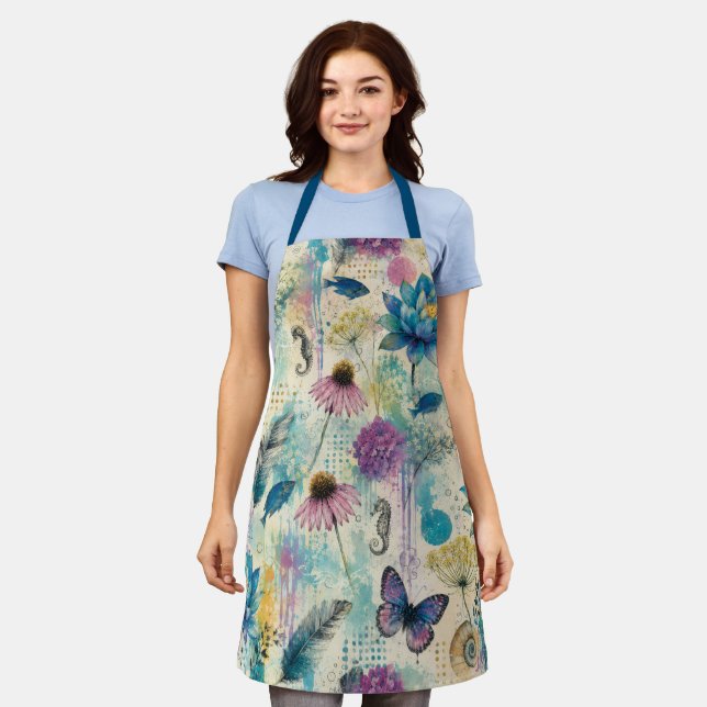 Vibrant Floral Aquatic Dream Apron (Worn)