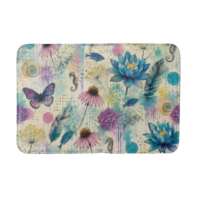 Vibrant Floral Aquatic Dream Bath Mat (Front)