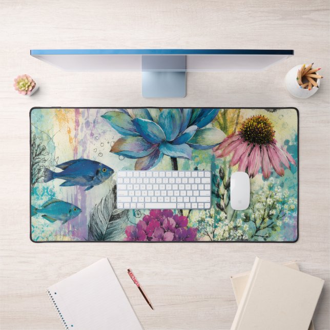 Vibrant Floral Aquatic Dream Desk Mat (Office 1)