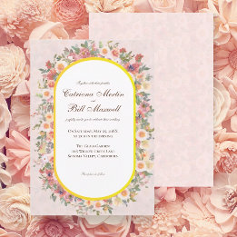 Vibrant Floral Arch Gold Frame Wedding Invitation