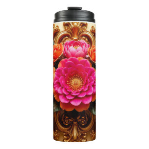 Vibrant Floral Arrangement With Ornate Gold Detail Thermal Tumbler