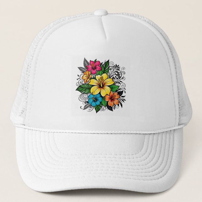 Vibrant Floral Baseball & Trucker Hat (Front)