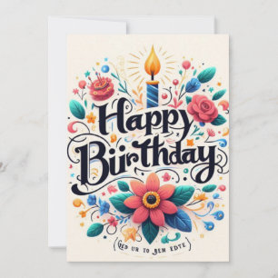 Vibrant Floral Birthday Invitation - Lit Candle 