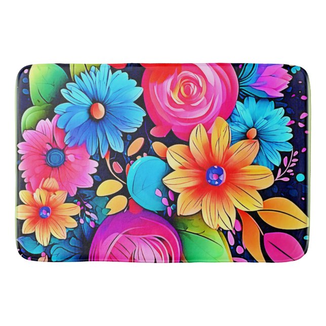 Vibrant Floral Bliss Art Bath Mat (Front)
