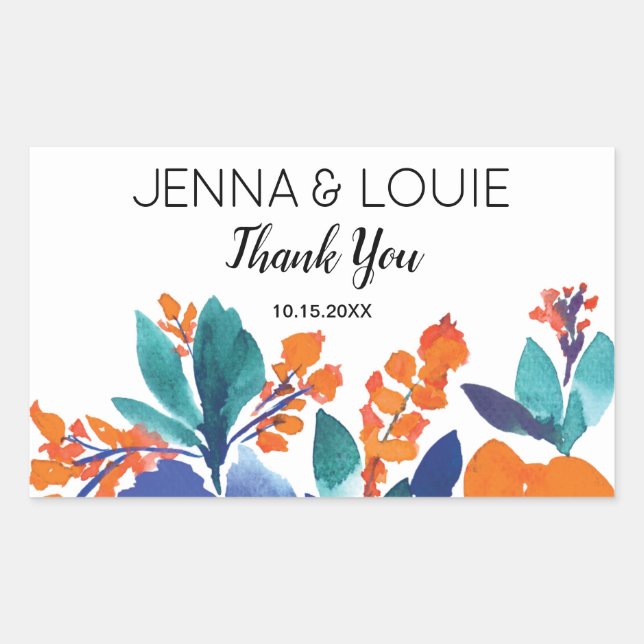 Vibrant Floral Blossom Wedding Rectangular Sticker (Front)