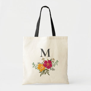 Vibrant Floral Bouquet Bridesmaid Monogram   Tote Bag