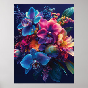 Vibrant Floral Bouquet with Neon Flowers  Poster