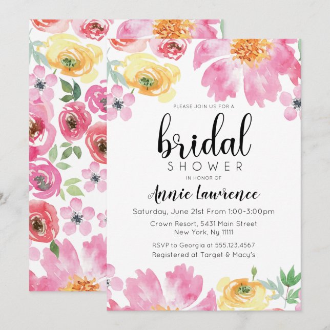 Vibrant Floral Bridal Shower Invitations (Front/Back)