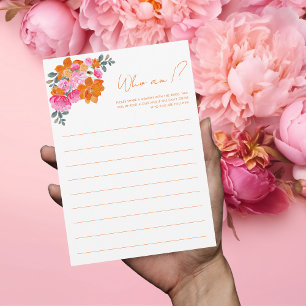 Vibrant Floral Bridal Shower Who Am I Game Card