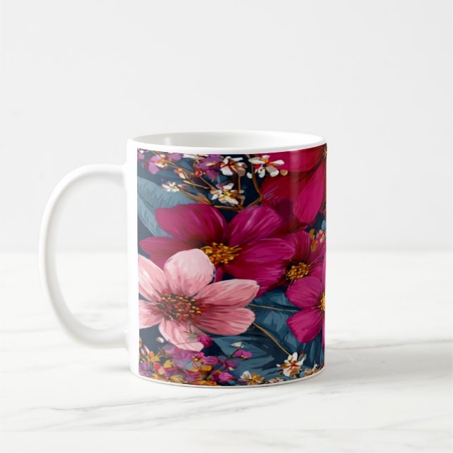 Vibrant Floral Burst Pattern Coffee Mug (Left)
