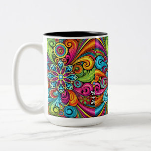 Vibrant Floral Burst Two-Tone Coffee Mug