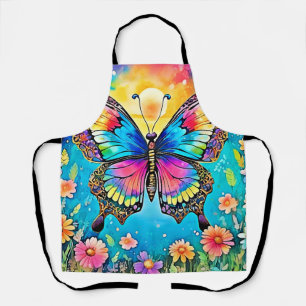 Vibrant Floral Butterfly Glow Design Apron