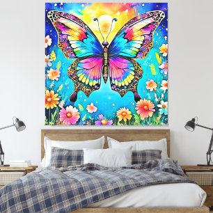 Vibrant Floral Butterfly Glow Design Canvas Print
