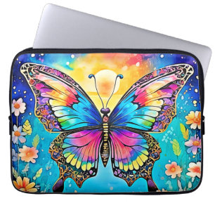Vibrant Floral Butterfly Glow Design Laptop Sleeve