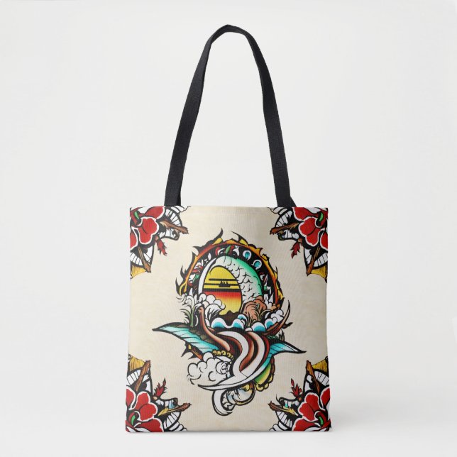 "Vibrant Floral Canvas Tote Bag" (Front)