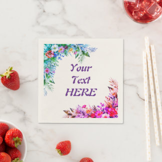 Vibrant Floral Corner Custom Party Napkins