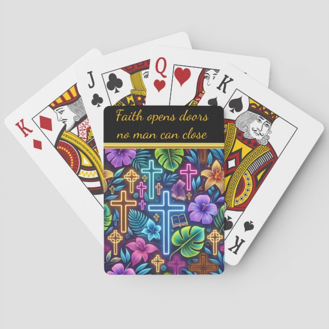 Vibrant Floral Design Featuring Glowing Crosses Playing Cards (Back)