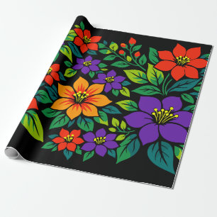 Vibrant Floral Design with Colourful Blossoms Wrapping Paper