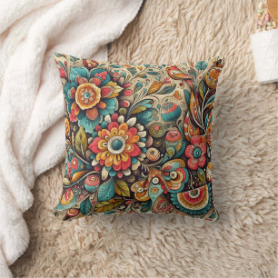 Vibrant floral design with intricate patterns cushion