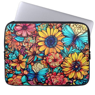 Vibrant Floral Doodle Explosion Laptop Sleeve