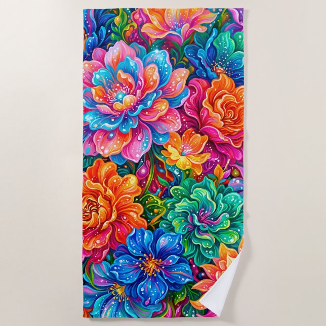 Vibrant Floral Dreamscape – Tropical Boho Beach Towel (Front)