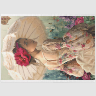 Vibrant Floral, Elegant Lady with a Parasol Tissue Paper