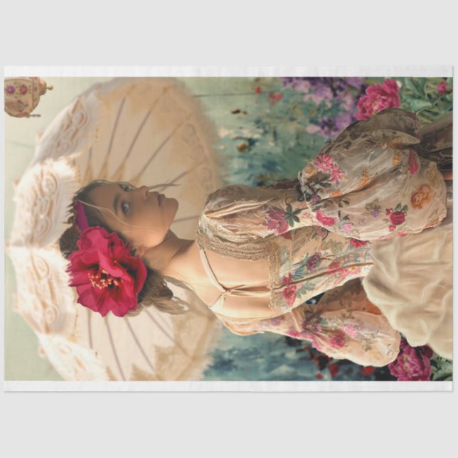 Vibrant Floral, Elegant Lady with a Parasol Tissue Paper (Front)