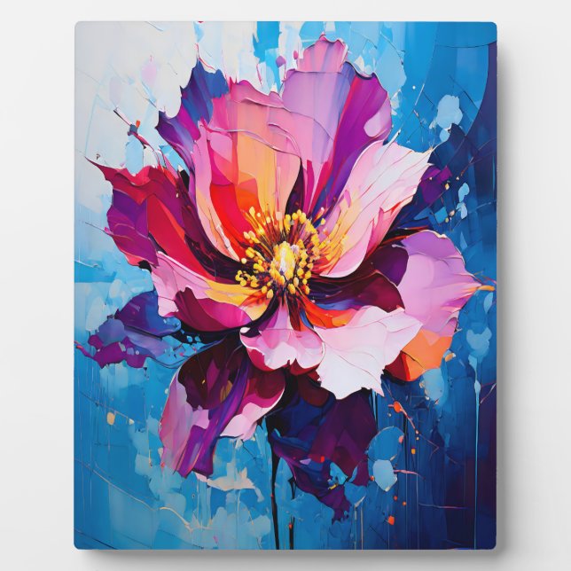 Vibrant Floral Explosion Abstract Flower Art Plaque (Front)