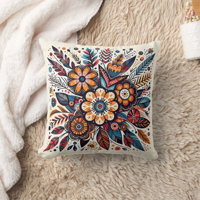 Vibrant floral explosion in autumn hues cushion (Blanket)