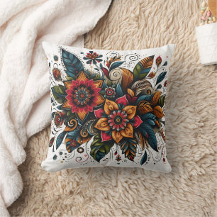 Vibrant floral explosion with intricate patterns cushion