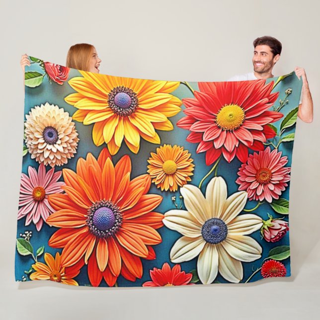 Vibrant Floral Fantasy Design Fleece Blanket (In Situ)