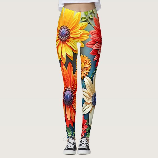Vibrant Floral Fantasy Design Leggings (Front)