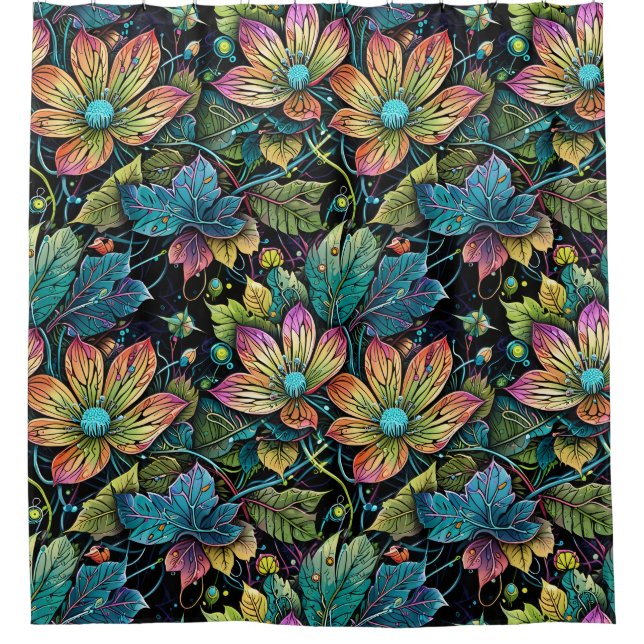 Vibrant Floral Fantasy Shower Curtain (Front)