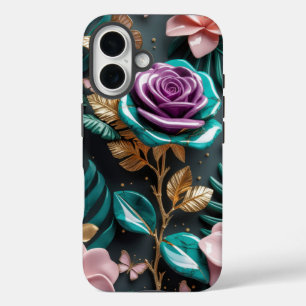 Vibrant Floral Fantasy with Purple Rose iPhone 16 Case