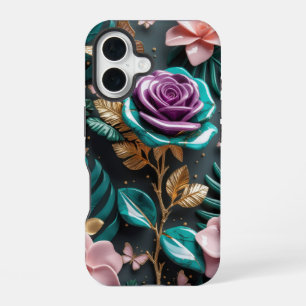 Vibrant Floral Fantasy with Purple Rose iPhone 16 Case