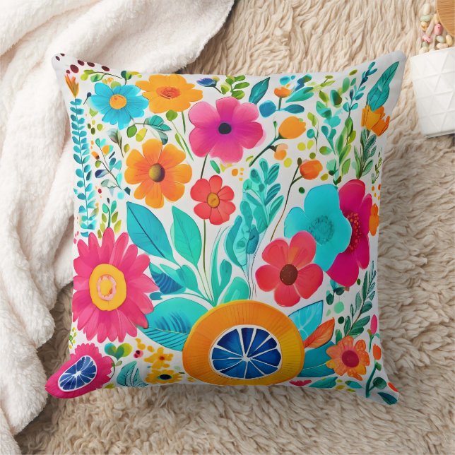 Vibrant Floral Fiesta Cushion (Blanket)
