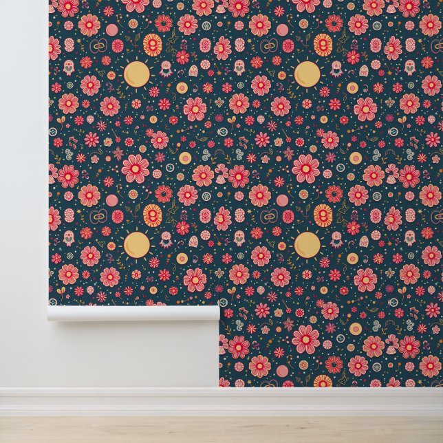 Vibrant Floral Fiesta: Day of the Dead Inspired Wallpaper (Application)