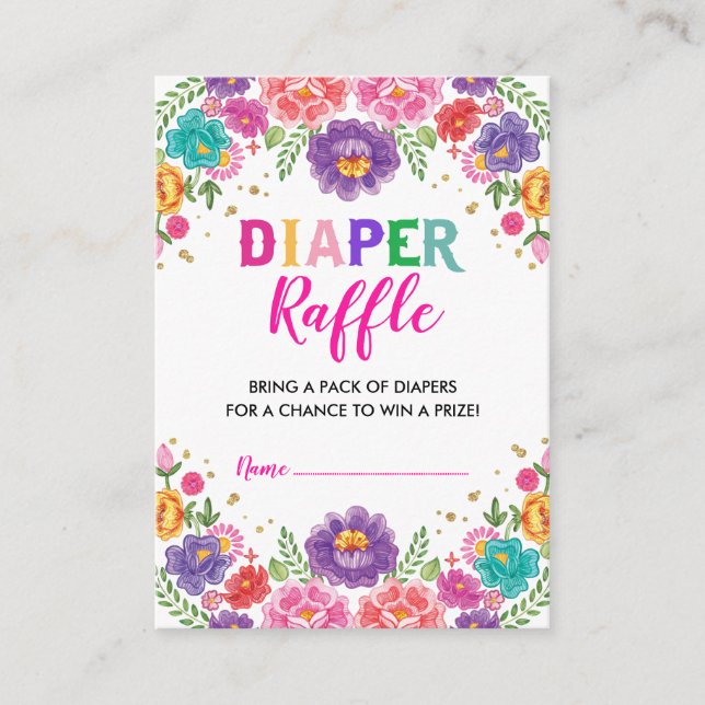 Vibrant Floral Fiesta Diaper Raffle Baby Shower Enclosure Card (Front)