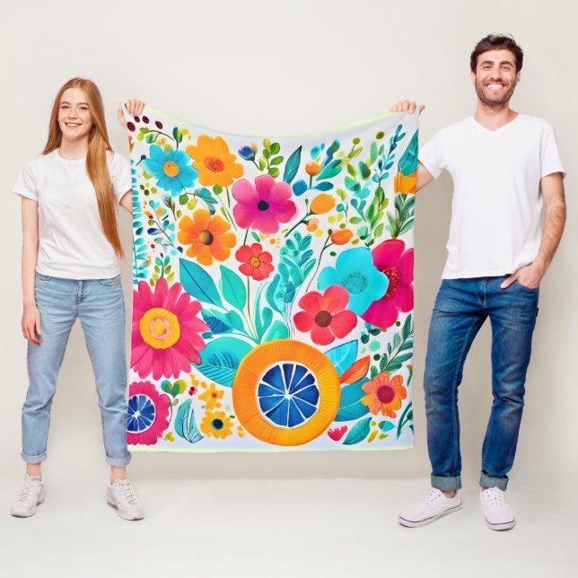 Vibrant Floral Fiesta Fleece Blanket (In Situ)